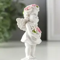 Фигурка полистоун &laquo;Ангел-девочка в розовом венке с розами&raquo;, 12&times;5.2&times;3.3 см, МИКС