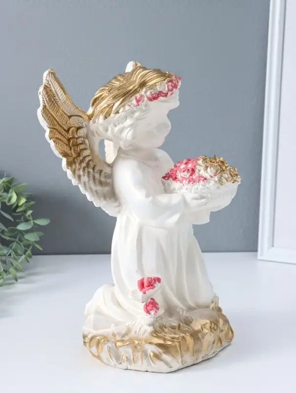 Фигура "Ангел с букетом" перламутр с золотом, 37х23х23 см