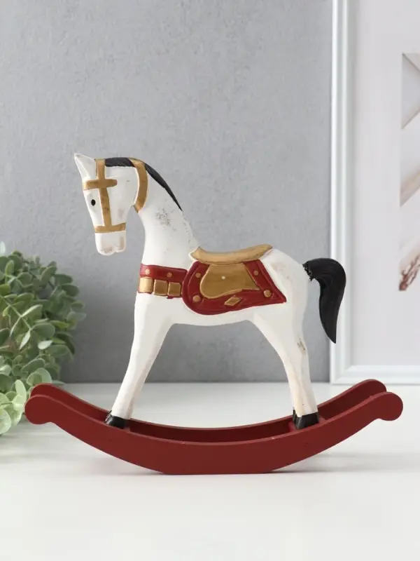 Фигура дерево «Лошадка-качалка», белая с золотым седлом, 26×6.5×22.5 см