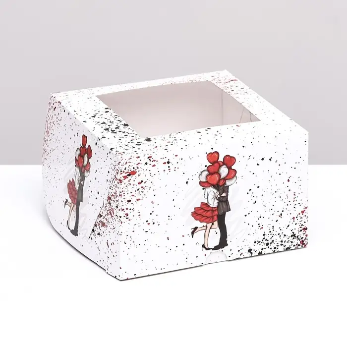 Упаковка на 4 капкейка с окном, «Вечная любовь» 16×16×10 см Упаковка на 4 капкейка с окном, «Вечная любовь» 16×16×10 см