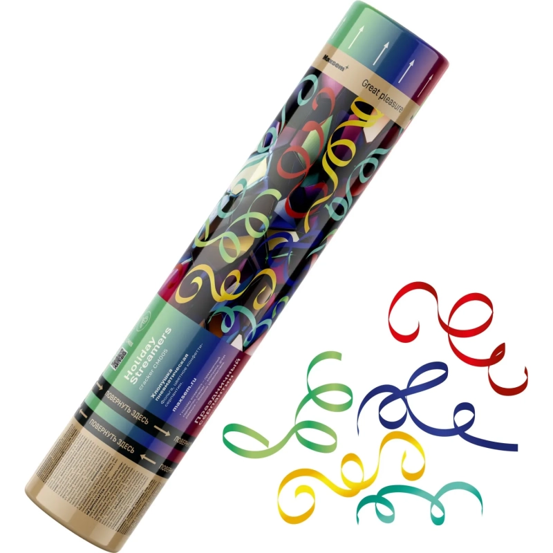 Хлопушка пневматическая 30см конфетти-серпантин из фольг разноцветный CM005