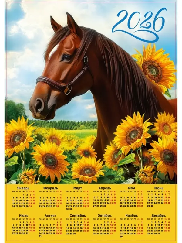 Календарь 2026 &laquo;Конь с подсолнухами&raquo;, А2