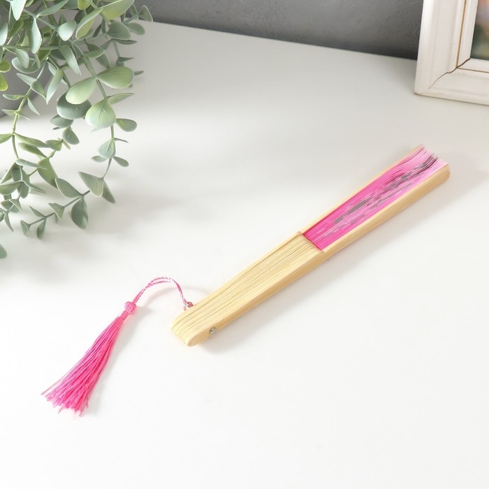 Веер дерево, текстиль h=21 см  Веер дерево, текстиль h=21 см "Цветение пиона" розовый, с кисточкой