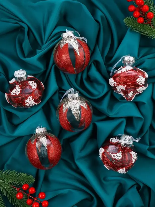 Набор шаров пластик d-8 см, 6 шт Набор шаров пластик d-8 см, 6 шт "Мелвин" красно-белый