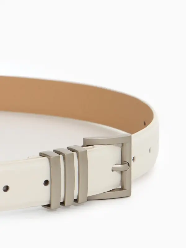 Ремень женский, 110&times;2.8 см, прямоугольная пряжка металл, серебристая, белый