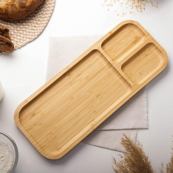 Менажница Доляна Striata, 3 секции, 39,5×16 см, бамбук Менажница Доляна Striata, 3 секции, 39,5×16 см, бамбук