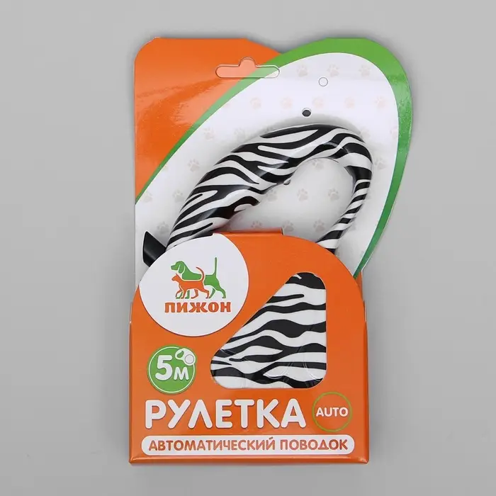 Рулетка &laquo;Лапа&raquo;, 5 м, до 35 кг, принт зебра