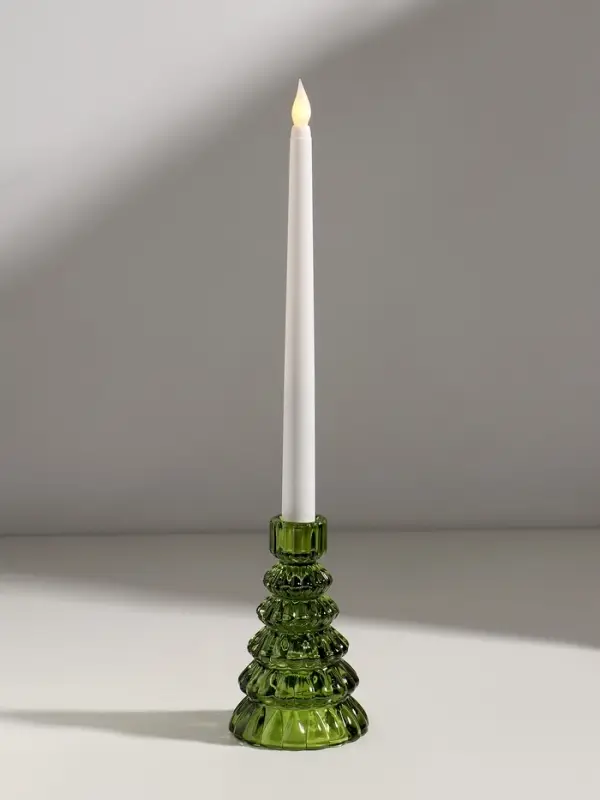 Подсвечник стекло  Подсвечник стекло "Ёлочка" зелёный d=2 см 8,5х8,5х13,5 см
