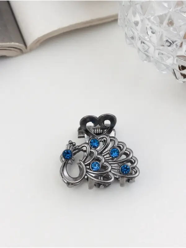 Крабик для волос &laquo;Синий туман&raquo;, павлин, 2.5 см, серебристый