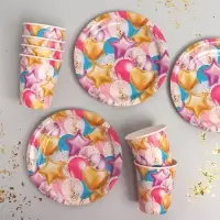 Посуда бумажная одноразовая &laquo;Шары&raquo;, 6 тарелок, 6 стаканов