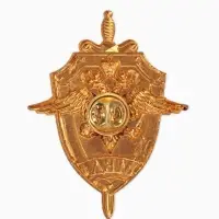 Значок "МВД России", красный в золоте Значок "МВД России", красный в золоте