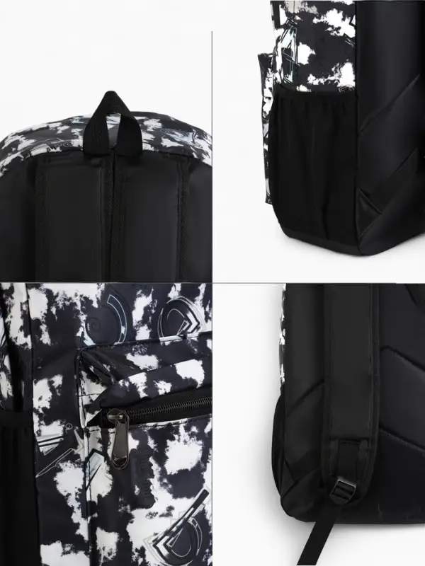 Рюкзак школьный на молнии, с карманами, с принтом, размер 30&times;13&times;42 см, чёрный/белый