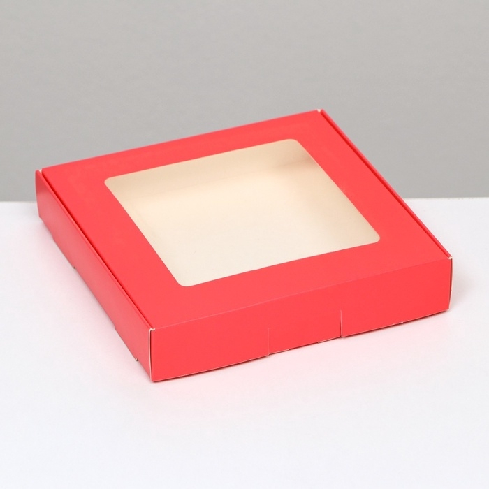 Коробка самосборная, с окном, красная, 16 х 16 х 3 см, набор 5 шт. Коробка самосборная, с окном, красная, 16 х 16 х 3 см, набор 5 шт.