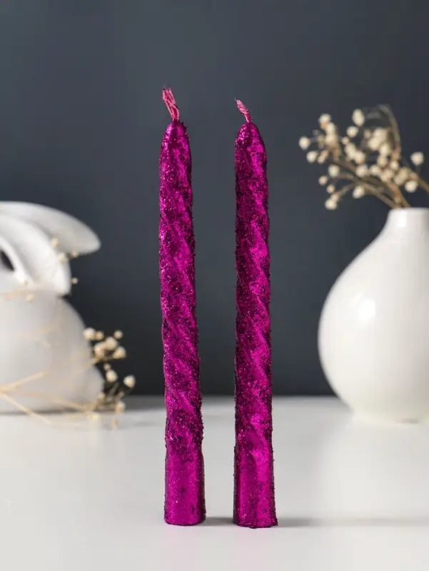 Набор свечей витых, 1.5&times;15 см, 2 шт., блестки, сиреневый