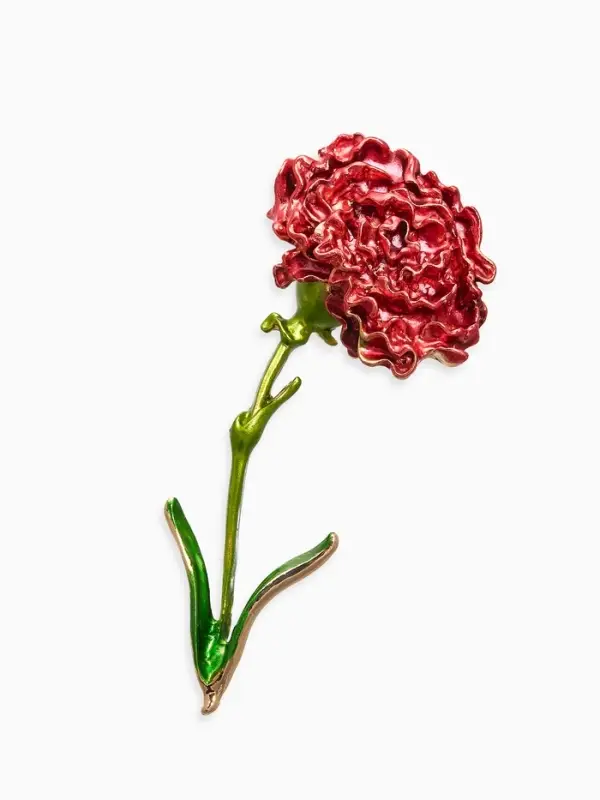 Брошь "Цветок гвоздики", цвет красно-зелёный в золоте