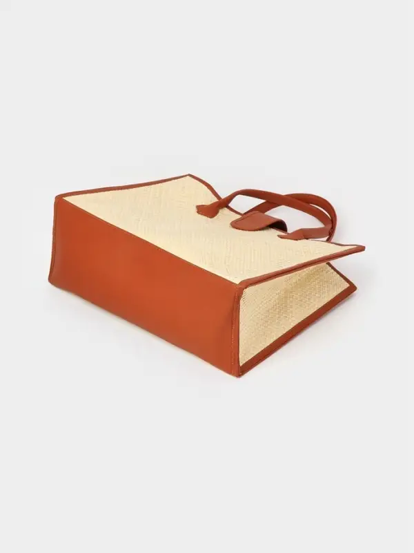 Сумка плетёная на застёжке из пандана, 41&times;16&times;50 см, бежево-коричневая