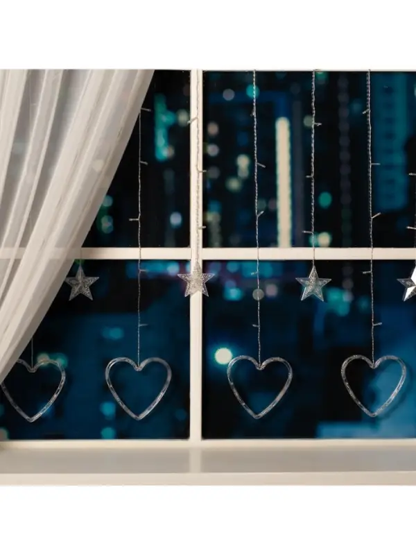 Гирлянда &laquo;Бахрома&raquo; 2.4&times;0.9 м с насадками &laquo;Сердце&raquo;, IP20, прозрачная нить, 186 LED, свечение белое, 8 режимов, 220 В