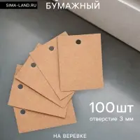 Ценники на верёвке &laquo;Крафт&raquo;, 100 шт. отверстие 3 мм, 3&times;4 см, бежевый
