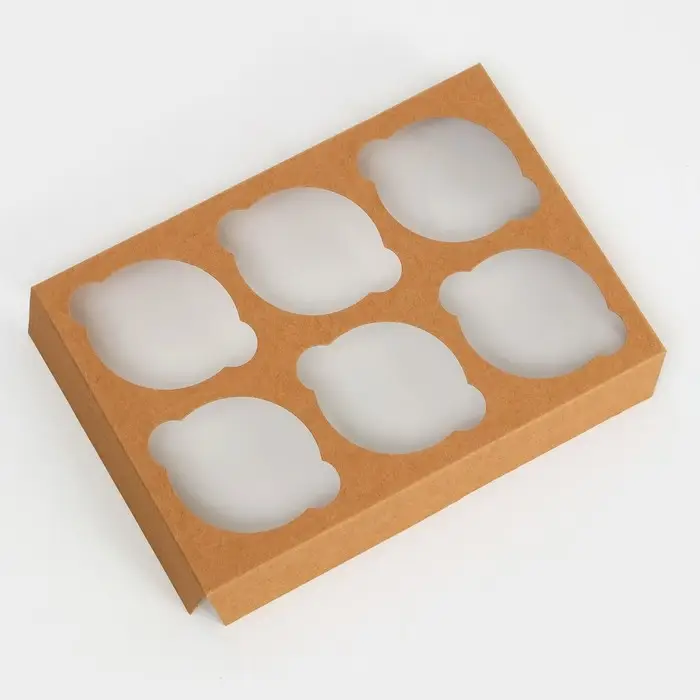 Коробка для 6 мини - капкейков крафт с окном, 18.6×13.1×8 см Коробка для 6 мини - капкейков крафт с окном, 18.6×13.1×8 см