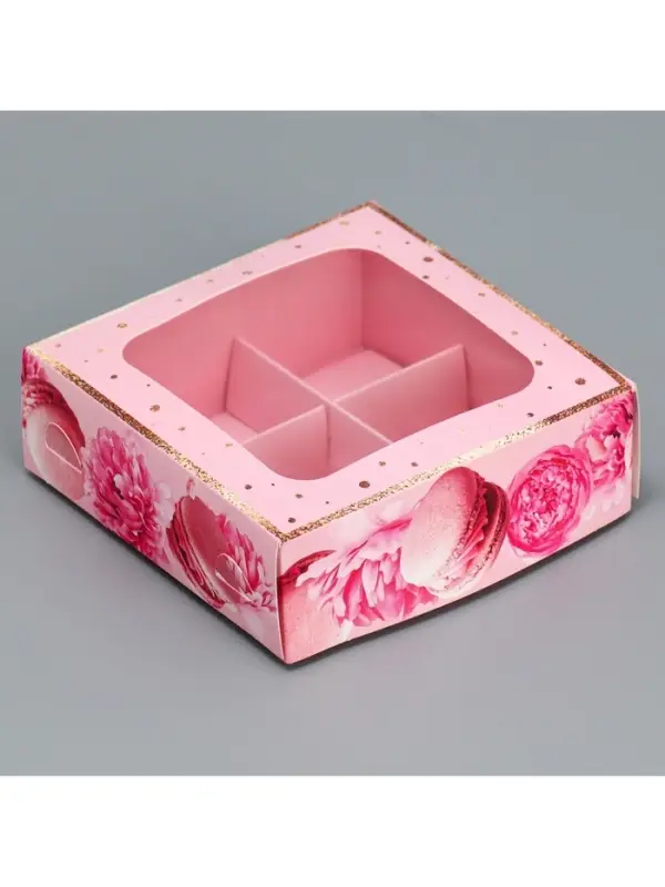 Коробка для конфет, кондитерская упаковка, 4 ячейки, &laquo;Present&raquo;, 10.5&times;10.5&times;3.5 см