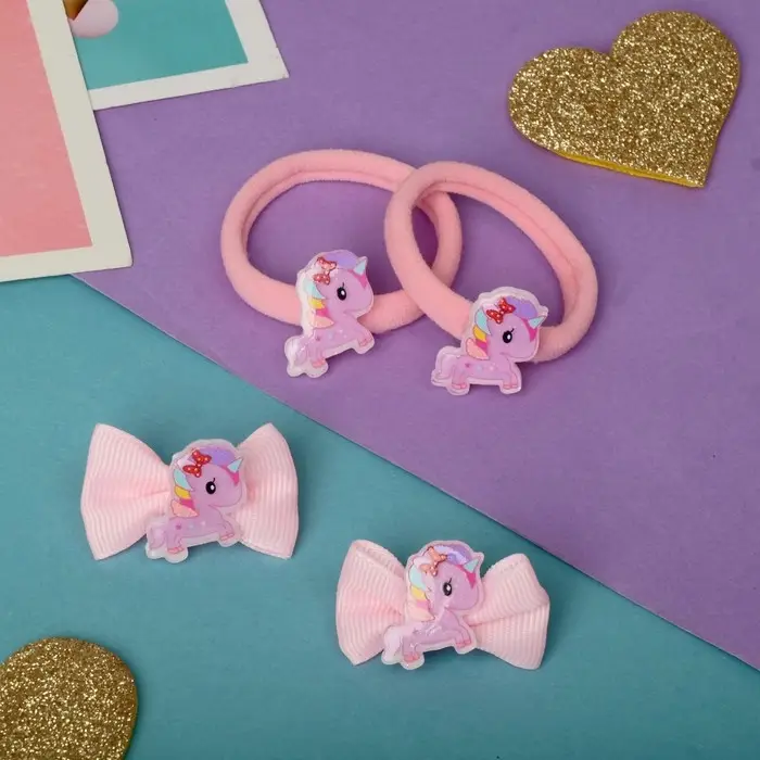 Набор для волос Набор для волос "Милашка" (2 зажима 3,5 см, 2 резинки) единорог