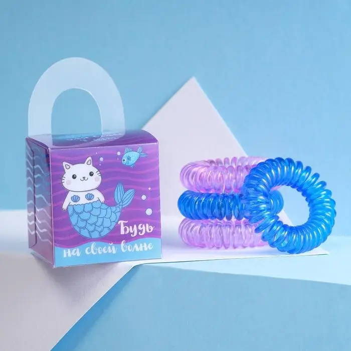 Резинки для волос пружинки «На волне», 4 шт., диам 3.5 см Резинки для волос пружинки «На волне», 4 шт., диам 3.5 см