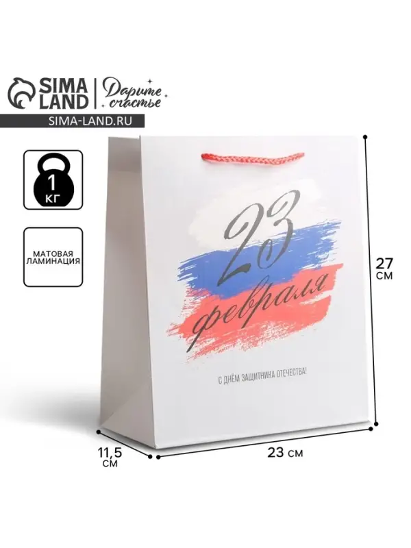 Пакет подарочный ламинированный, упаковка, &laquo;С 23 февраля&raquo;, ML 23&times;27&times;11.5 см