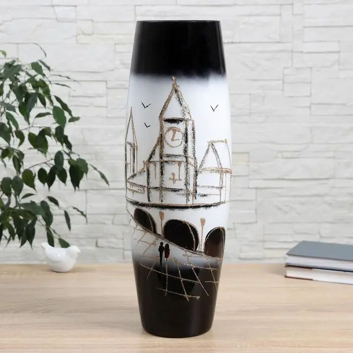 Ваза &laquo;Чёрно-белый город&raquo;, d=13 см, 50&times;16 см, стекло