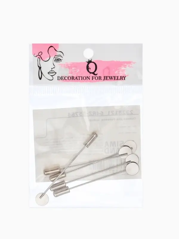 Основа &laquo;Брошь-игла&raquo; L=5 см, площадка 8 мм, (набор 5 шт.), цвет серебро