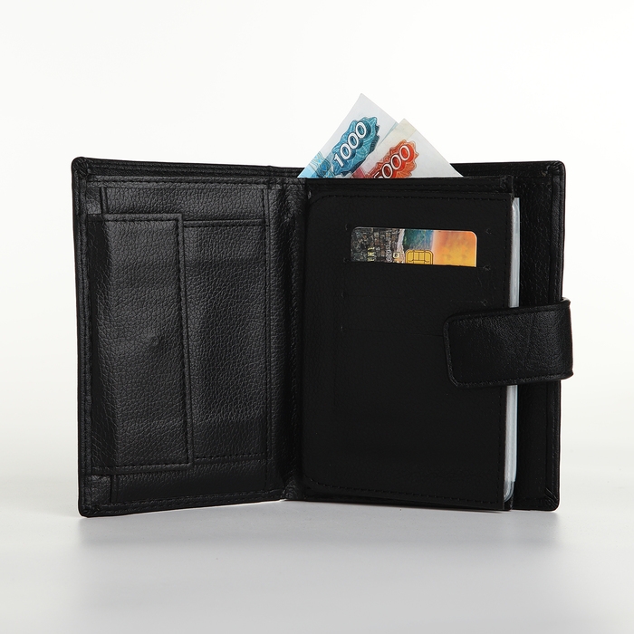 Портмоне мужское на магните 3 в 1, отдел для автодокументов, паспорта, цвет чёрный