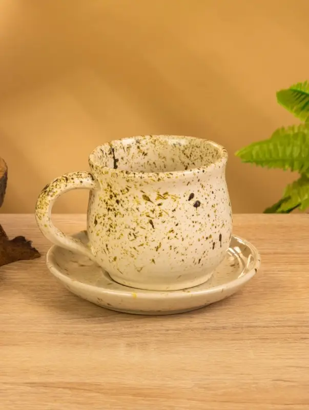 Чашка с блюдцем "Камень 1" керамика, цв. бежевый в крошку, 13х13х9 см