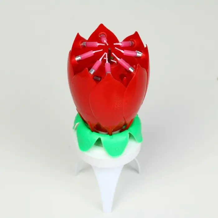 Свеча для торта музыкальная &laquo;Тюльпан&raquo;, крутящаяся, красная, 14.5&times;6 см