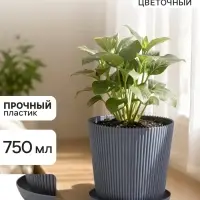 Горшок цветочный с поддоном, 750 мл, 12&times;11.5 см, пластиковый, серый