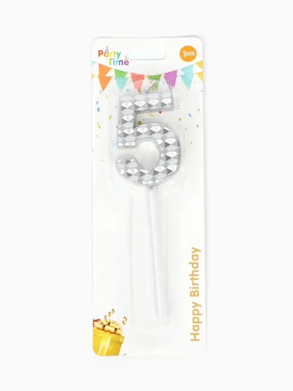 Свеча для торта &laquo;Элемент&raquo;, цифра "5" серебро