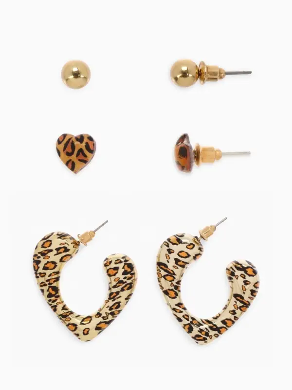Набор серьги Набор серьги "Леопард" трио, цветной в золоте