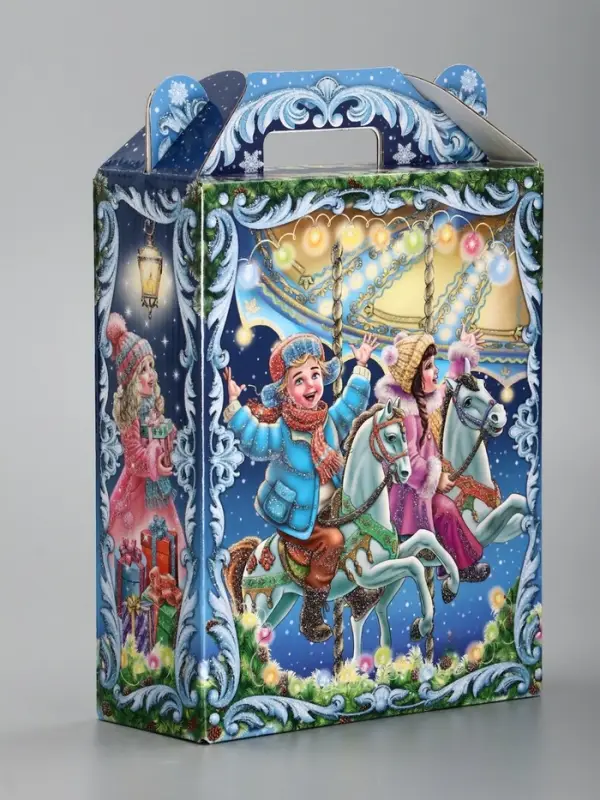 Подарочная новогодняя коробка «Новогодняя карусель», для сладких подарков, 16.8×7×25 см Подарочная новогодняя коробка «Новогодняя карусель», для сладких подарков, 16.8×7×25 см
