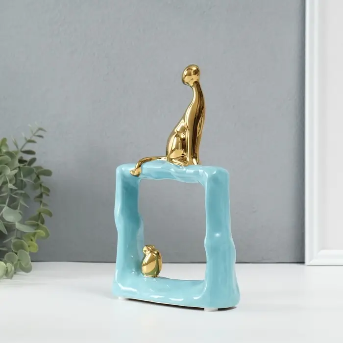 Фигурка керамика &laquo;Кошки-мышки. Квадрат&raquo;, голубой с золотом, 5.2&times;13.5&times;23 см