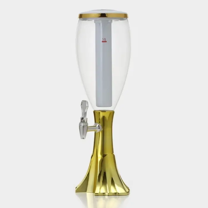 Башня пивная с краном Gold, колба с подсветкой, 3 л, пластик, батарейки cr 2032, золотистая