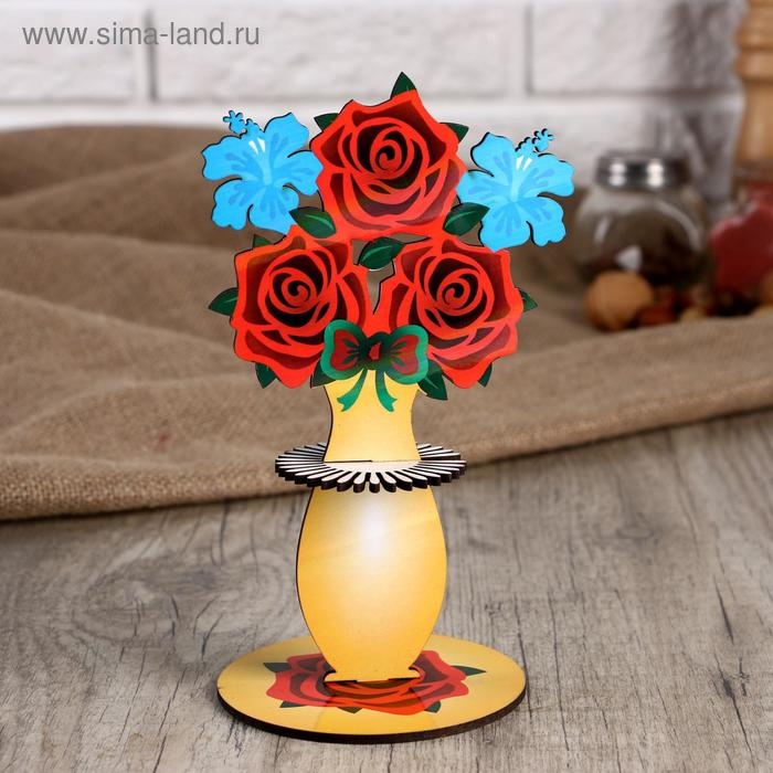 Салфетница деревянная "Ваза с цветами"