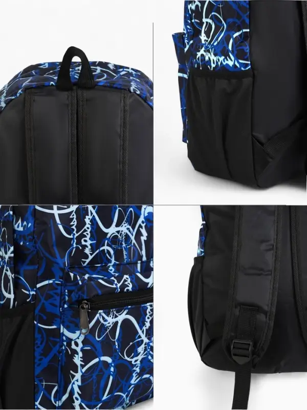 Рюкзак школьный на молнии, с карманами, с надписями, размер 30&times;13&times;42 см, синий