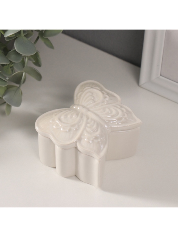 Шкатулка керамика Шкатулка керамика "Бобочка фигурная" белый перламутр 7,3х7,3х4,5 см