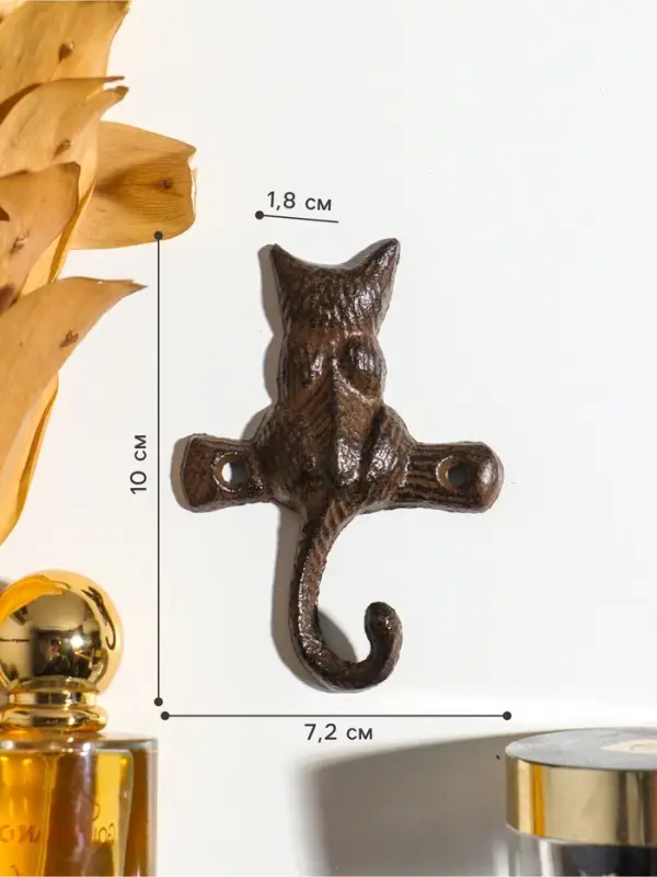 Крючок настенный &laquo;Котёнок&raquo;, ключница декоративная, чугун, 7.2&times;1.8&times;10 см