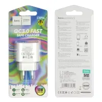 Переходник C109A СЗУ на USB 18W QC3.0 HOCO белый
