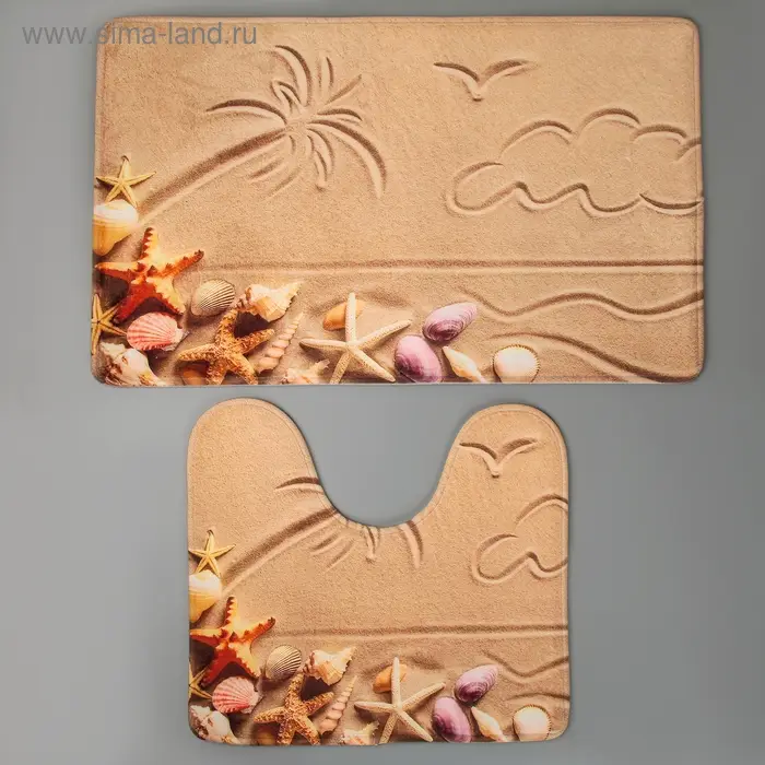 Набор ковриков для ванной и туалета Доляна «Пляж», 2 шт: 40×45, 45×75 см Набор ковриков для ванной и туалета Доляна «Пляж», 2 шт: 40×45, 45×75 см