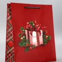 Пакет подарочный новогодний ламинированный, &laquo;Подарки&raquo;, 26&times;12&times;32 см