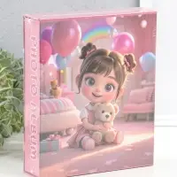 Фотоальбом на 80 фото 10х15 см "Малышка в розовой комнате, с мишкой" в коробке 5х19х22,8 см   109627