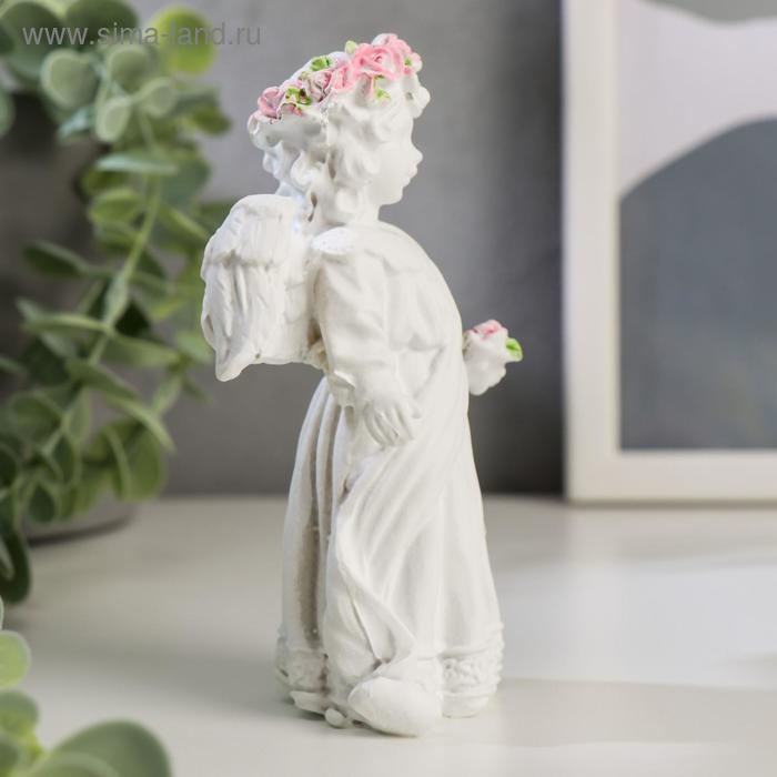Сувенир полистоун "Белоснежный ангел в кружевном наряде, с розой" 12х10,5х4,3 см