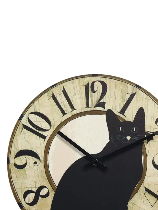Часы настенные Gatto nero, черный кот, интерьерные, плавный ход, d=33.5 см