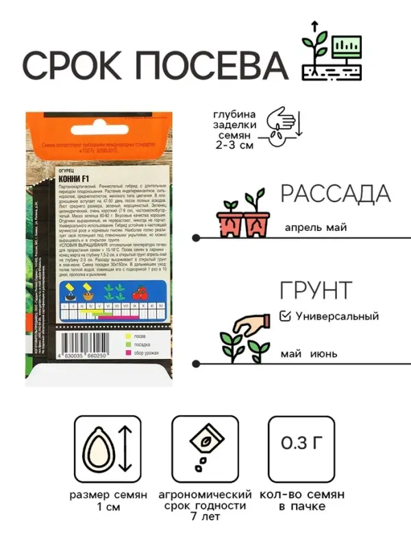 Семена Огурец "Конни" F1, скороспелый, партенокарпический, 0,3 г