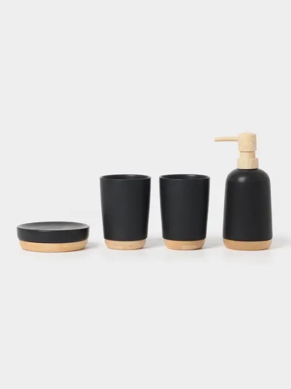 Аксессуары для ванной &laquo;Эко&raquo;, 4 предмета, мыльница, дозатор для мыла, 2 стакана, чёрные